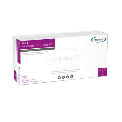 MaiMed-vinylblå PF, icke-sterila, puderfria vinylundersökningshandskar 100 st/kartong