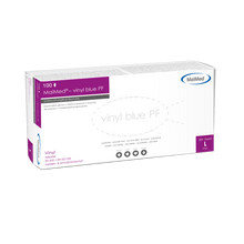 MaiMed-vinylblå PF, icke-sterila, puderfria vinylundersökningshandskar 100 st/kartong