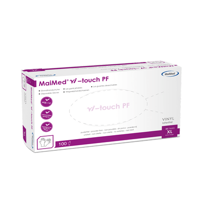 MaiMed vi-touch engångshandskar i vinyl, puderfria, 100 st/kartong