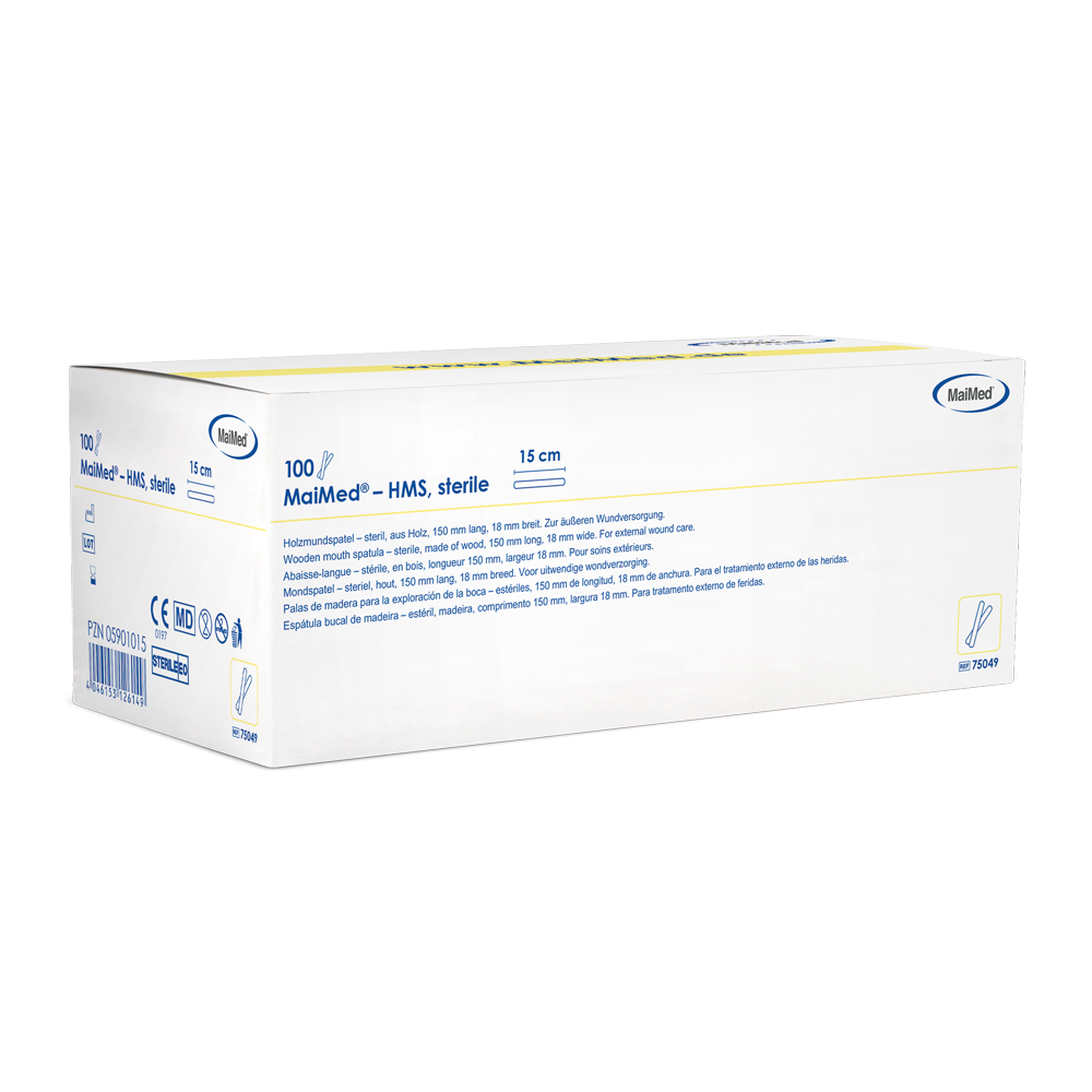 MaiMed - HMS steril munsänkare i trä, 15cm lång, 100x1 st. sterilförpackad | Box (100 stycken)