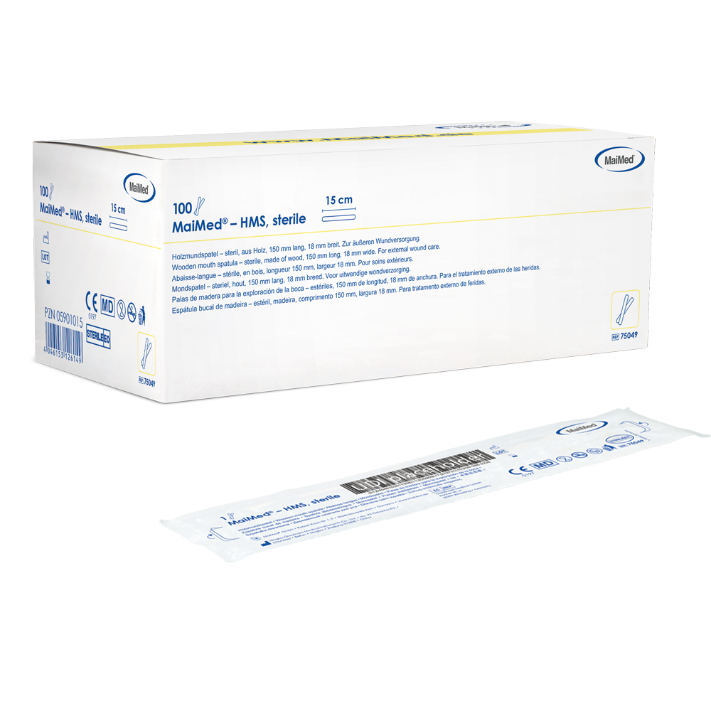 MaiMed - HMS steril munsänkare i trä, 15cm lång, 100x1 st. sterilförpackad | Box (100 stycken)