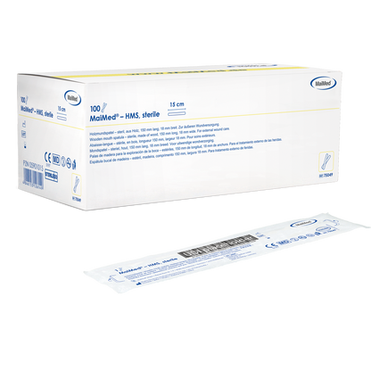 MaiMed - HMS steril munsänkare i trä, 15cm lång, 100x1 st. sterilförpackad | Box (100 stycken)
