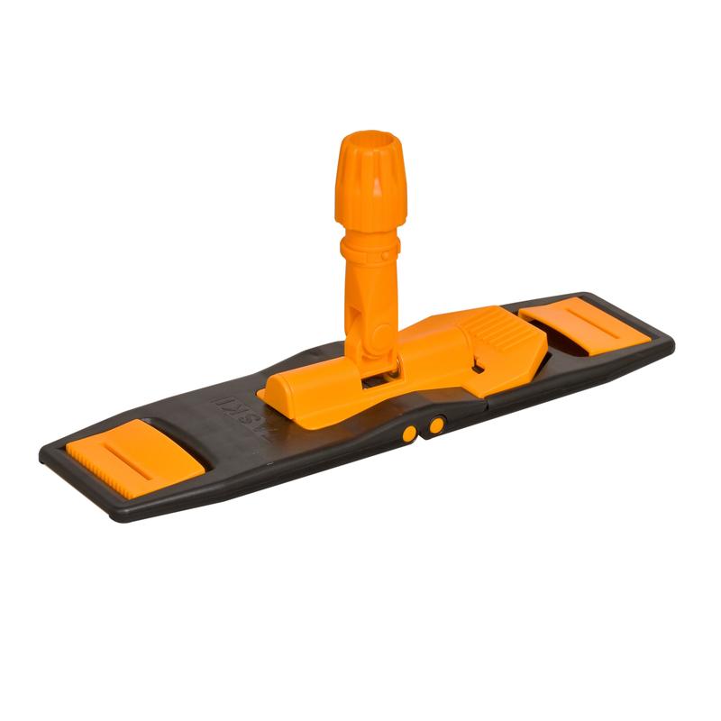 Den TASKI MicroEasy Mop Frame, vikthållare ficka/flik 40 cm från Diversey Deutschland GmbH & Co. OHG är en svart-orange plastvikthållare med svängbart fäste, som är utformad för effektiv golvrengöring med platta moppar.