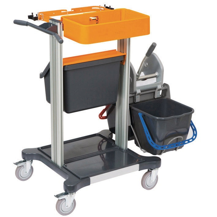 Der TASKI Mini Trolley Wet von Diversey Deutschland ist ein kompakter Reinigungswagen für das traditionelle Nasswischen (flach/Kentucky), mit drei farbigen Behältern und vier Lenkrollen - ideal für Ihr Reinigungssystem. | Packung: 1 Stück.