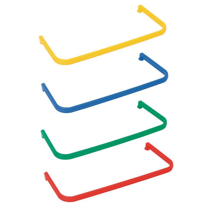 Den TASKI hinkkrok i färgkod från Diversey Deutschland GmbH & Co. OHG, lämplig för 7- och 12-liters hinkar (7517242, 7517299), finns i färgerna gul, blå, grön och röd med en böjd rektangulär form och rundade hörn. Förpackning: 1 styck.