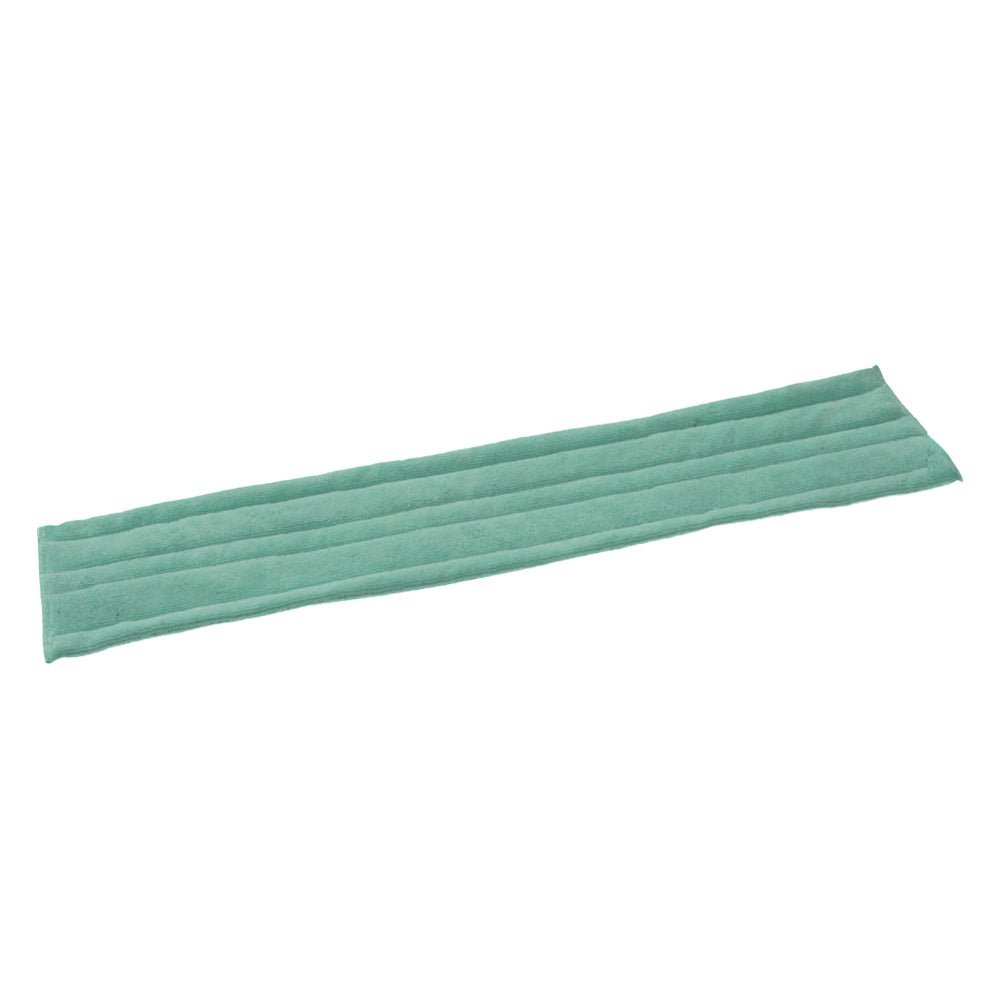 En rektangulär, grön TASKI Jonmaster Standard Dry Mop kardborre-mikrofiberöverdrag från Diversey Deutschland GmbH & Co. OHG med parallella quiltlinjer och kardborreförslutning är placerad på vit bakgrund.