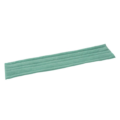 En rektangulär, grön TASKI Jonmaster Standard Dry Mop kardborre-mikrofiberöverdrag från Diversey Deutschland GmbH & Co. OHG med parallella quiltlinjer och kardborreförslutning är placerad på vit bakgrund.
