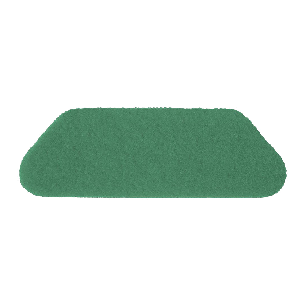 Ein grünes, rechteckiges TASKI Americo S-Pad 45 x 15 cm von Diversey Deutschland GmbH & Co. OHG für die Nass- oder Trockenreinigung ist vor einem weißen Hintergrund abgebildet.