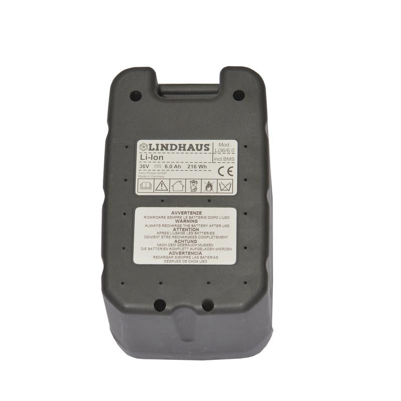 Ett rektangulärt grått TASKI litiumbatteri 36V 6Ah från Diversey Deutschland GmbH & Co. OHG, lämpligt för TASKI Aero BP Lithium och TASKI swingo 150 B, med tekniska data och certifieringssymboler på vit bakgrund.