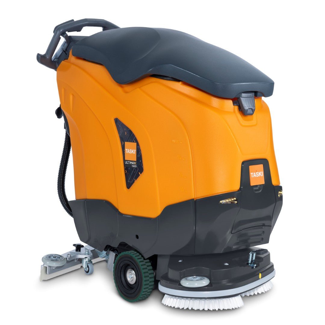 TASKI ULTIMAXX 1900 DD55 Performance BMS 40A från Diversey Deutschland är en skurmaskin av nästa generation med hjuldrift, 43L tank, 55cm dubbelskiva och stor styrstång - idealisk för effektiv rengöring av stora ytor.