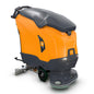 TASKI ULTIMAXX 2900 DD55 Performance från Diversey Deutschland är en industriell skurmaskin av nästa generation med orange-grå design, hjul, handtag, 63L tank och 55cm dubbla skivborstar för effektiv rengöring.