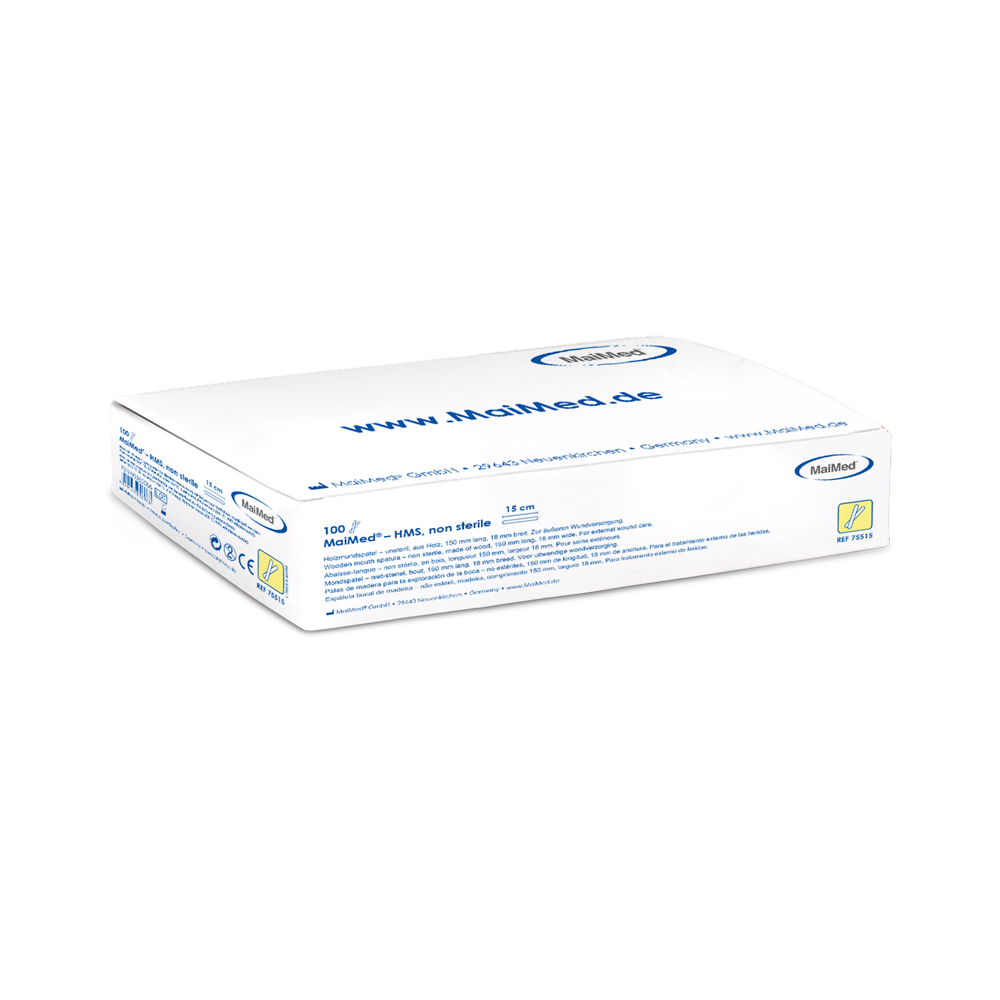 MaiMed - HMS icke-steril munsänkare i trä, 15 cm lång, 100 st/kartong | Box (100 stycken)