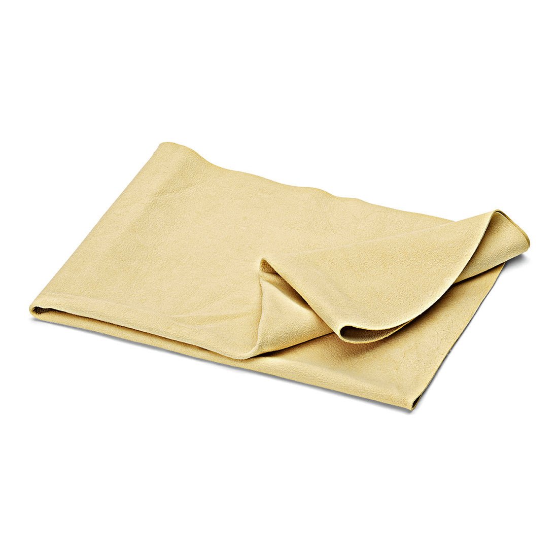 En beige Nölle Profi Brush Chamois-skinn (78 x 56 cm, fårskinn), något ojämn vid kanterna, ligger på en vit yta - idealisk för ränderfri rengöring. Märke: Nölle Profi Pinsel Borst- & Penselteknik e.K.