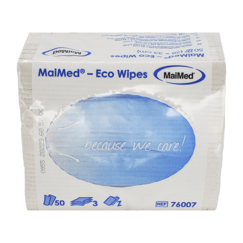MaiMed- Eco Wipes - tork- & skötselduk, 28x33cm återvunnen tissue, naturvit, 3-lagers, 50 st/förpackning | Förpackning (50 stycken)