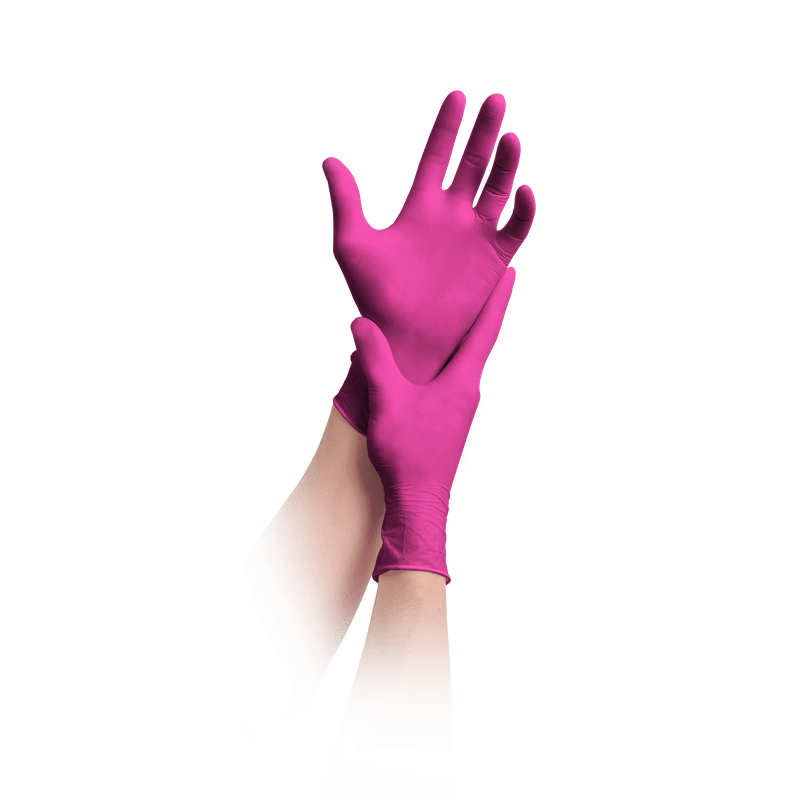 MaiMed-lösning 100 latexfria handskar, magenta, icke-sterila, puderfria