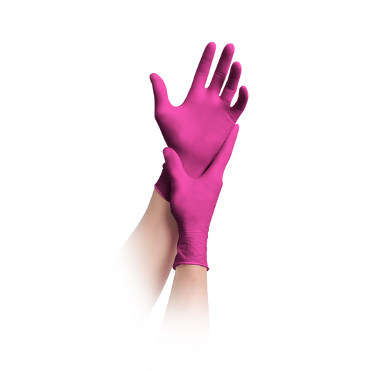 MaiMed-lösning 100 latexfria handskar, magenta, icke-sterila, puderfria