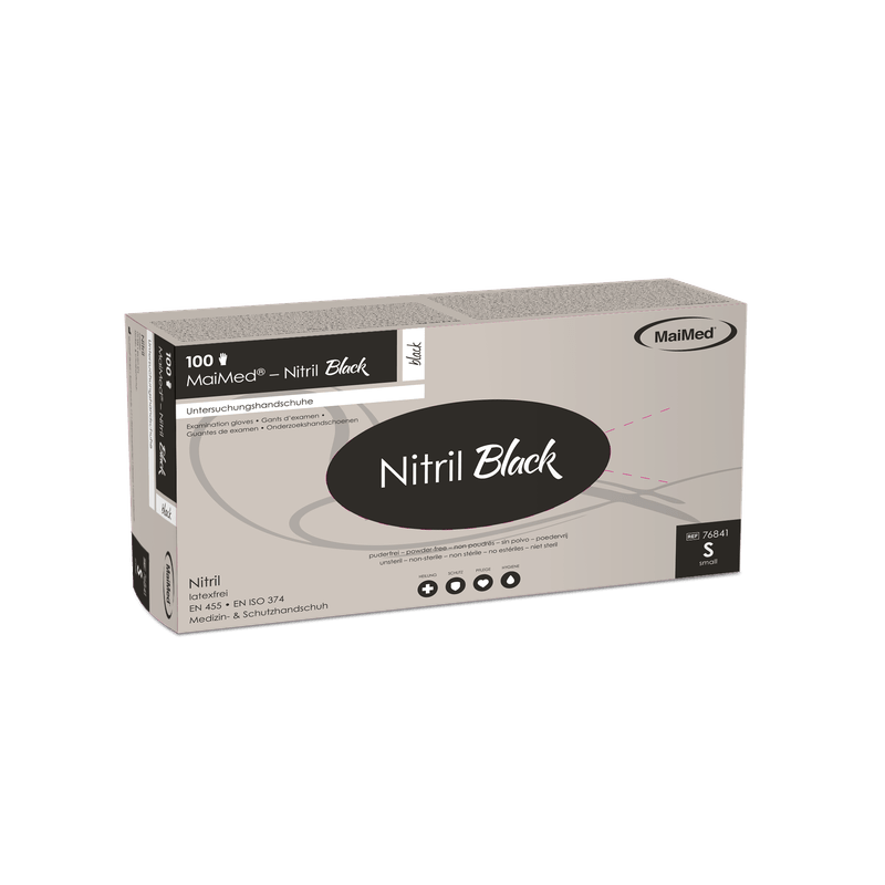 MaiMed-Nitril Svart svart, icke-sterila puderfria, latexfria handskar 100 st/kartong