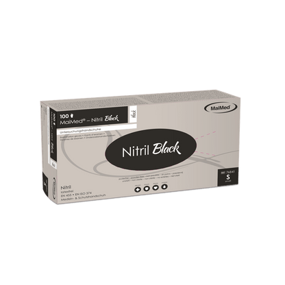 MaiMed-Nitril Svart svart, icke-sterila puderfria, latexfria handskar 100 st/kartong