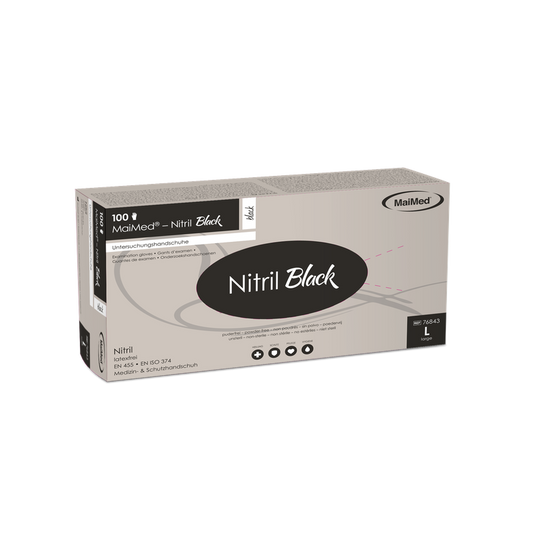 MaiMed-Nitril Svart svart, icke-sterila puderfria, latexfria handskar 100 st/kartong