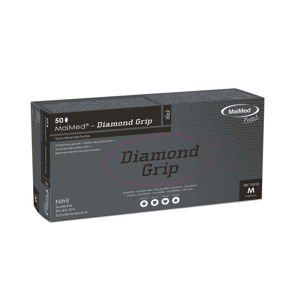 MaiMed-Diamond Grip svart, icke-steril, pf latexfri nitrilhandske
