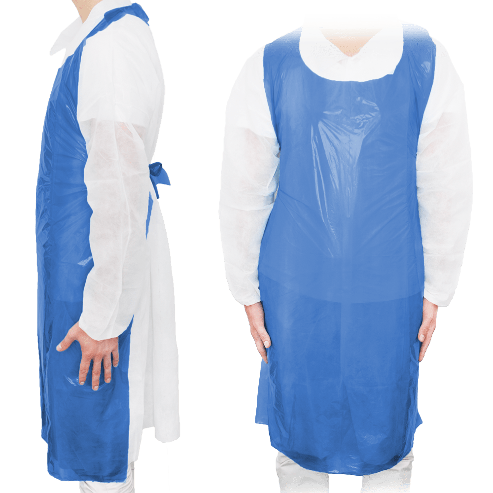 MaiMed-Apron Light PE, förkläde av PE 75x120cm blå, 100 st/förpackning, blockerad, slät yta | Förpackning (100 stycken)