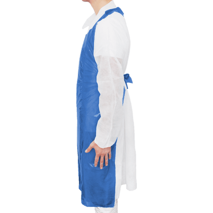 MaiMed-Apron Light PE, förkläde av PE 75x120cm blå, 100 st/förpackning, blockerad, slät yta | Förpackning (100 stycken)