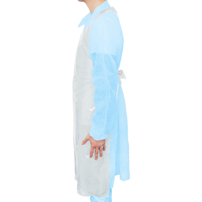 MaiMed-Apron Light PE, förkläde av PE 75x120cm vit, 100 st/förpackning, blockerad, slät yta | Förpackning (100 stycken)