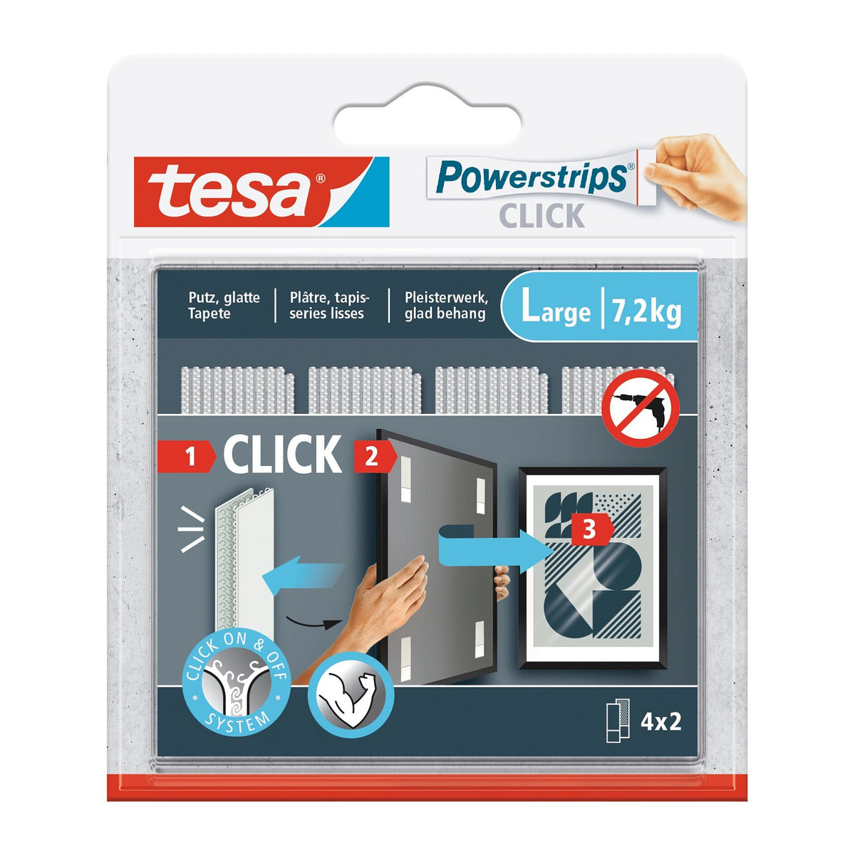 tesa Powerstrips Click Klett-Klebepads, weiß, 4 Paare