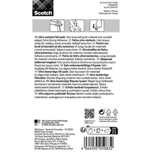 Rückseite einer Packung Scotch® Extrembeständige Filzpads SP87A37 (3M Deutschland GmbH) mit mehrsprachiger Beschreibung, Gebrauchs- und Recyclinghinweisen, Oberflächenschutzabbildungen für Stuhlbeine, Barcode und Kontaktdaten des Herstellers. 12 grau/weiße Pads, 24 x 22 mm.