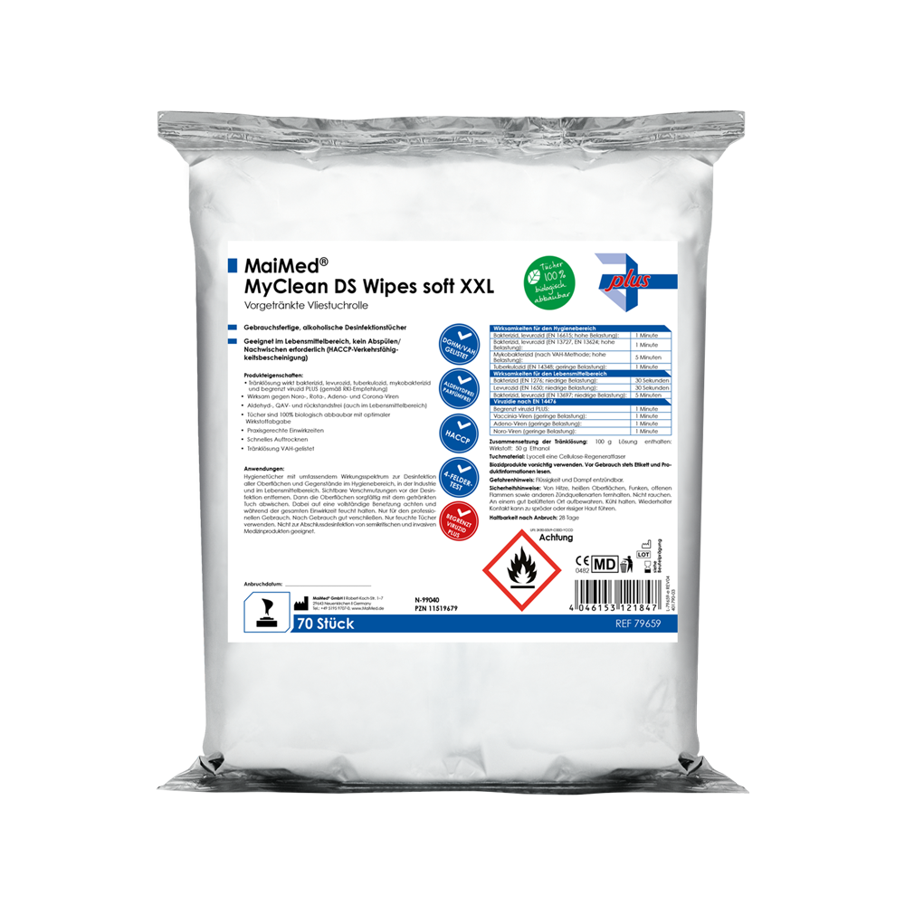 MaiMed MyClean DS Wipes soft XXL - 70 ark fördränkta med MaiMed MyClean DS | Förpackning (70 ark)