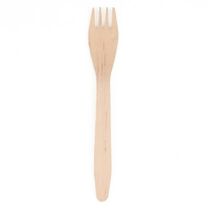 Ett enda PAPSTAR Trägaffel ”pure” (16,5 cm, miljövänlig och stabil) från PAPSTAR En GmbH med fyra tänder syns mot en vit bakgrund.