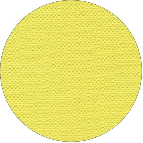 På vit bakgrund avbildas en gul, cirkelrund oblatt med rutnätsliknande yta, som påminner om den högkvalitativa designen av duken, vävnad "ROYAL Collection" 120 cm x 180 cm från PAPSTAR GmbH.