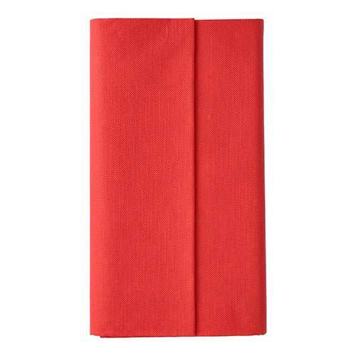 En röd duk (120 x 180 cm) av vävnadsmaterial från "ROYAL Collection" av PAPSTAR GmbH framhävs vackert mot en enkel vit bakgrund och ger bordet en elegans som ofta förknippas med högkvalitativa dukar.
