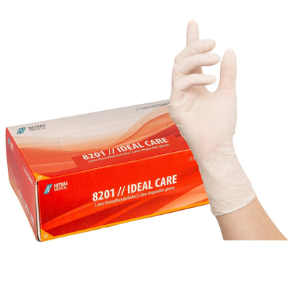 NITRAS IDEAL CARE, latex engångshandskar, vita