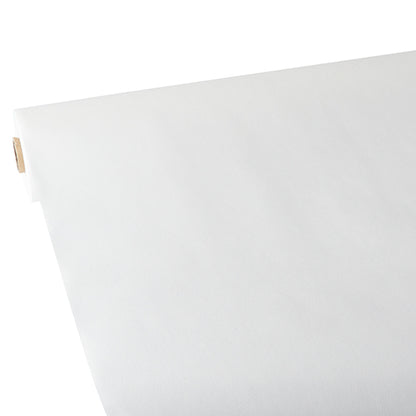 En närbild av en rulle Starpak-bordsduk, tyg-liknande, fleece "Soft Selection", delvis utrullad på en plan yta, där den kartongrörskärnan är synlig till vänster.