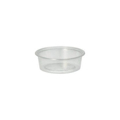 Der Starpak 50 Dressingbecher, PP rund Ø 7,1 cm transparent, ist ein klarer, runder Dressingbecher mit flachem Boden und abgewinkelten Seiten – perfekt für den Catering-Service.