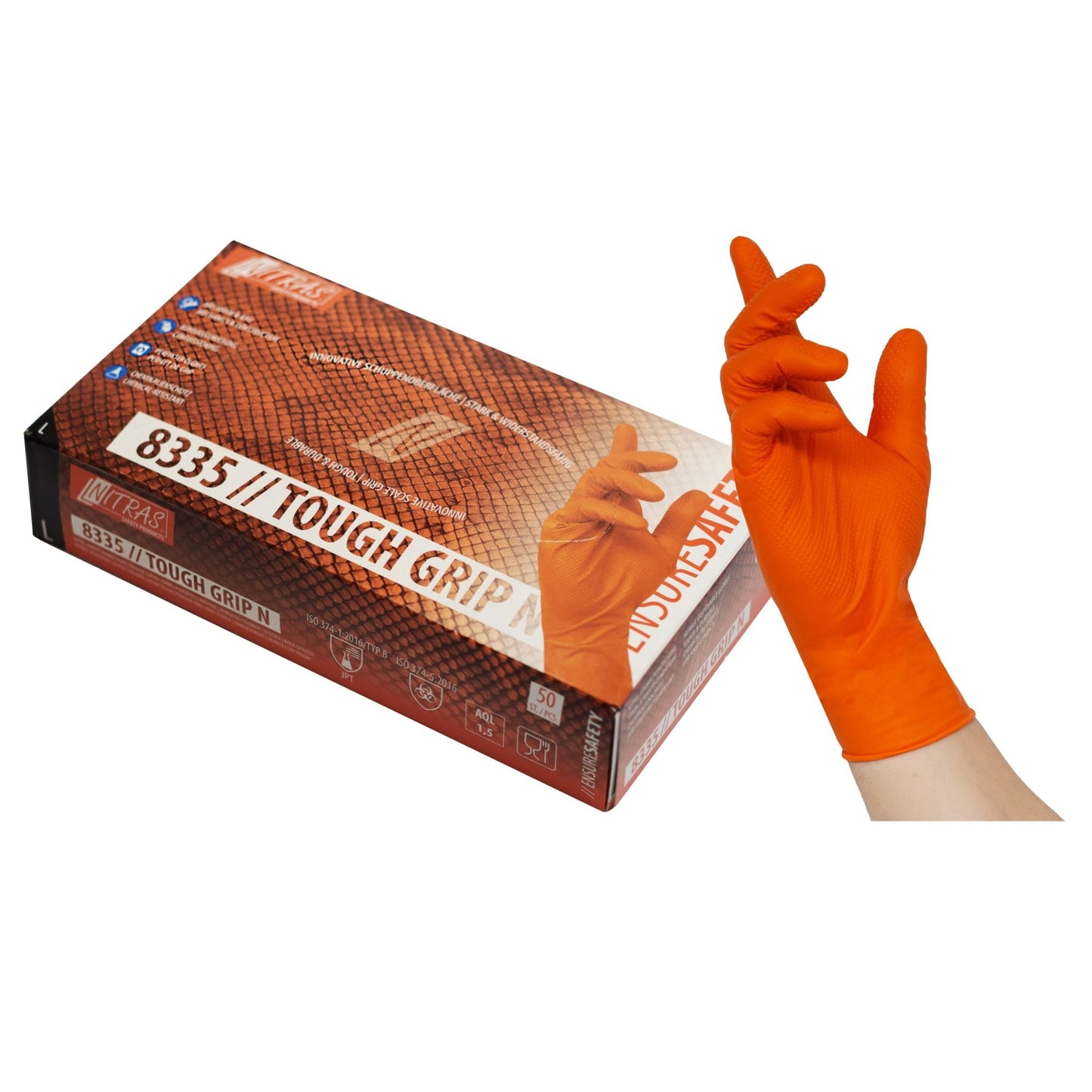 NITRAS TOUGH GRIP N, engångshandskar av nitril, orange