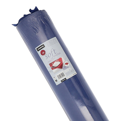 En rulle Starpak bordsduk, tygliknande fleece från serien "Soft Selection", är förpackad i klar plast och levereras med en etikett med användningsinstruktioner och produktdetaljer.