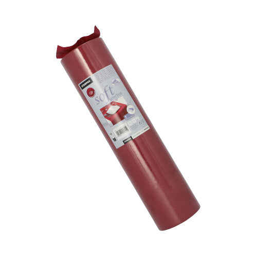 En upprullad Starpak bordsduk, tygliknande nonwoven "Soft Selection" (24 m x 40 cm), visar i mitten en etikett med Starpak-branding och produktdetaljer.