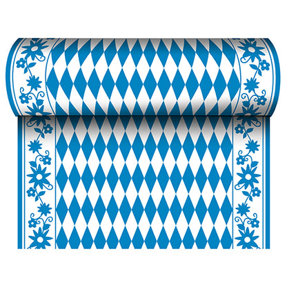 Der PAPSTAR Tischläufer, stoffähnlich Airlaid (24 m x 40 cm) der PAPSTAR GmbH besticht durch ein blau-weißes Rautenmuster in der Mitte und ein blaues Blumenmuster am Rand – ideal als festlicher Tischläufer für besondere Anlässe.
