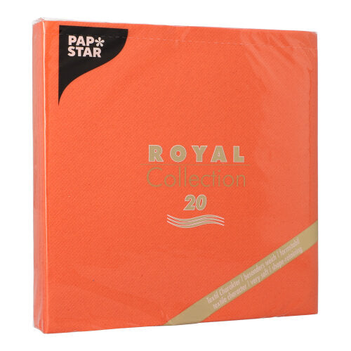 En förpackning PAPSTAR 20 servetter "ROYAL Collection" 1/4-fals 40x40 cm från PAPSTAR GmbH, med produktinformation i guld på premium-servettförpackningen.
