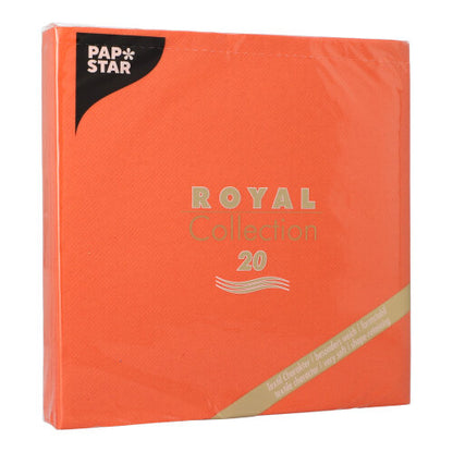 En förpackning PAPSTAR 20 servetter "ROYAL Collection" 1/4-fals 40x40 cm från PAPSTAR GmbH, med produktinformation i guld på premium-servettförpackningen.