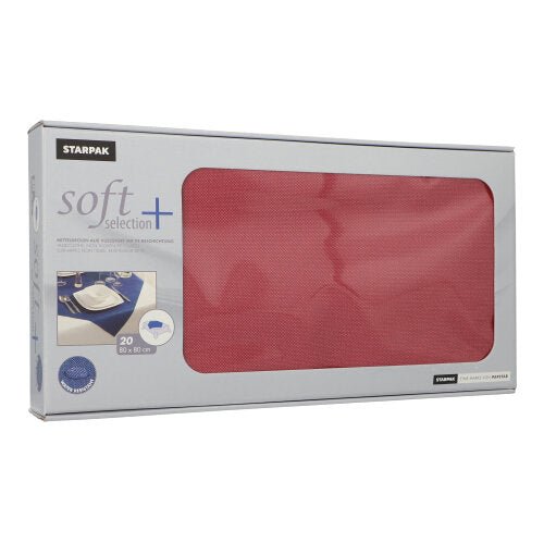En låda med 20 Starpak mittdukar, tygaktig fleece ”soft selection plus”, vardera 80 x 80 cm. Förpackningen har ett transparent fönster och kan perfekt kombineras med andra Starpak servetter.