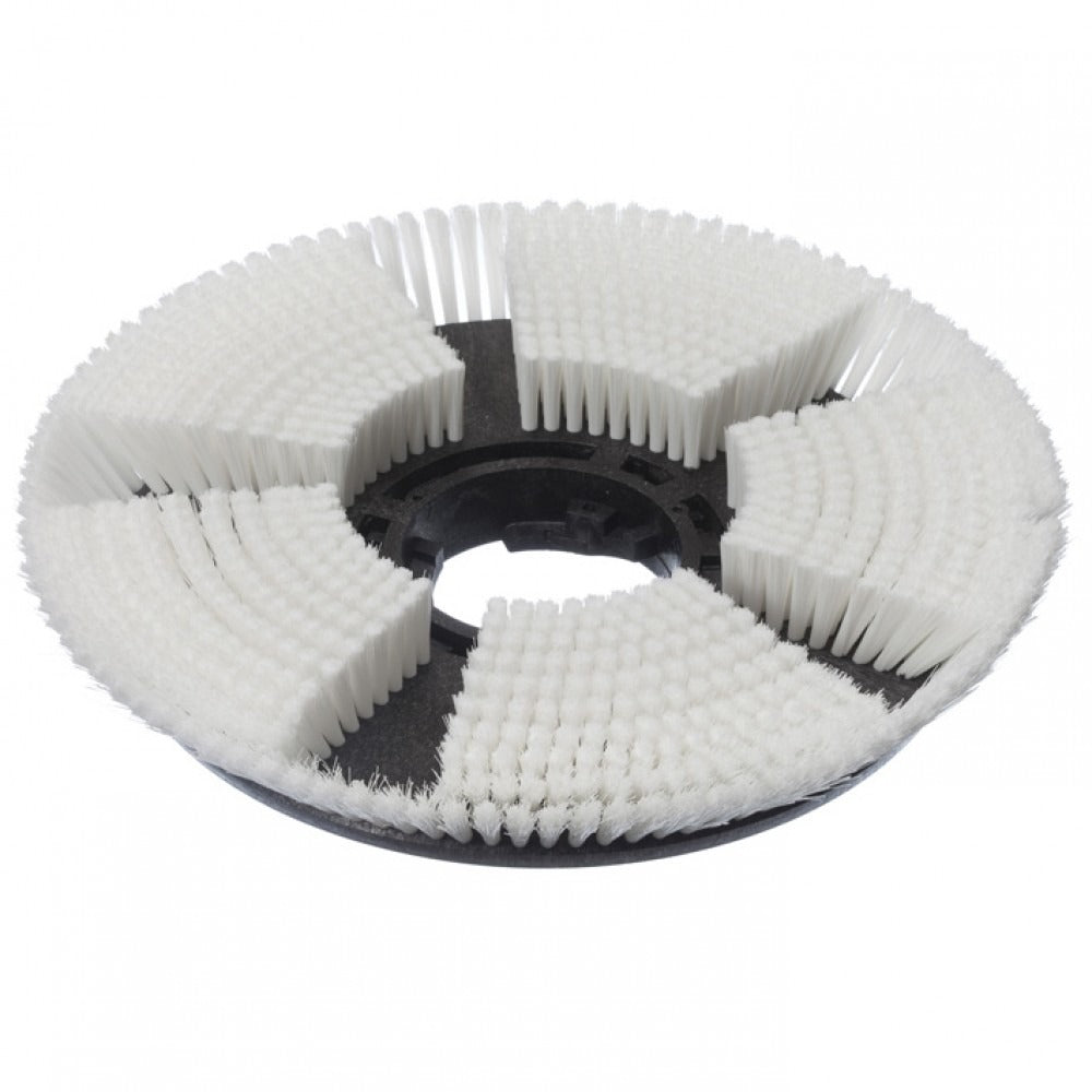 Diversey torrschampoborste, Ø 43 cm, för TASKI ergodisc 165: Rund svart plastborste med radiellt placerade vita borst och mittöppning. Idealisk för mattvård. Förpackningen innehåller 1 styck.