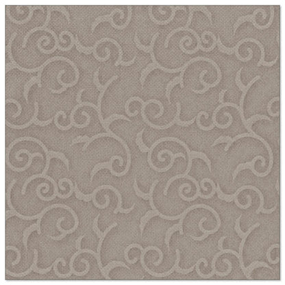 Den fyrkantiga servetten från "ROYAL Collection" från PAPSTAR GmbH (20 servetter, 1/4-vikt, 40x40 cm) visar ett elegant, upphöjt rankmönster i ljus taupe, idealisk för den krävande bordsdekorationen.