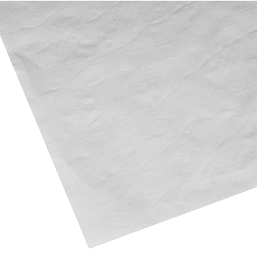 En närbild av en enskild, lätt skrynklig PAPSTAR pappersduk med damastprägling rektangulär (70x60 cm, vit, 250 blad) från PAPSTAR GmbH - perfekt för elegant bordsdekoration.