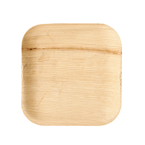Der PAPSTAR 25 Teller Palmblatt „pure“ der PAPSTAR GmbH ist ein quadratischer, flacher, hellbrauner Palmblattteller mit abgerundeten Ecken und sichtbarer Maserung – eine umweltfreundliche Wahl für besondere Anlässe, abgebildet auf weißem Hintergrund.