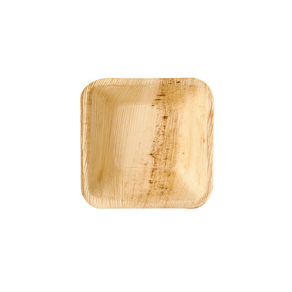 Eine runde Palmblatt-Schale aus der Pure-Serie der PAPSTAR GmbH, von oben betrachtet. Die umweltfreundliche Einwegschale ist Teil eines 25er-Packs und ideal für nachhaltige Veranstaltungen. Sie steht auf einem schlichten weißen Hintergrund.