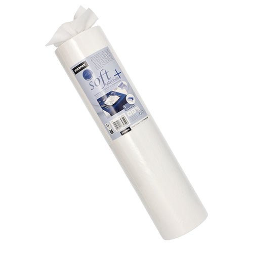 En rulle Starpak-bordslöpare, tyg-liknande fleece "soft selection plus" (24 m x 40 cm), levereras i en plastförpackning med en blå etikett som visar produktinformation och en bild av löparen på ett bord.