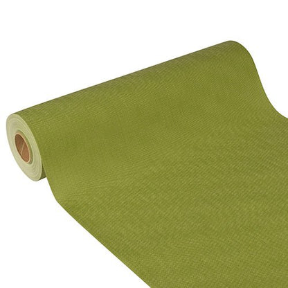 En delvis utrullad Starpak-bordslöpare, tyg-liknande, fleece "soft selection plus" (24m x 40cm) visar sin strukturerade yta och kartongkärnan – idealisk som bordslöpare för speciella tillfällen.